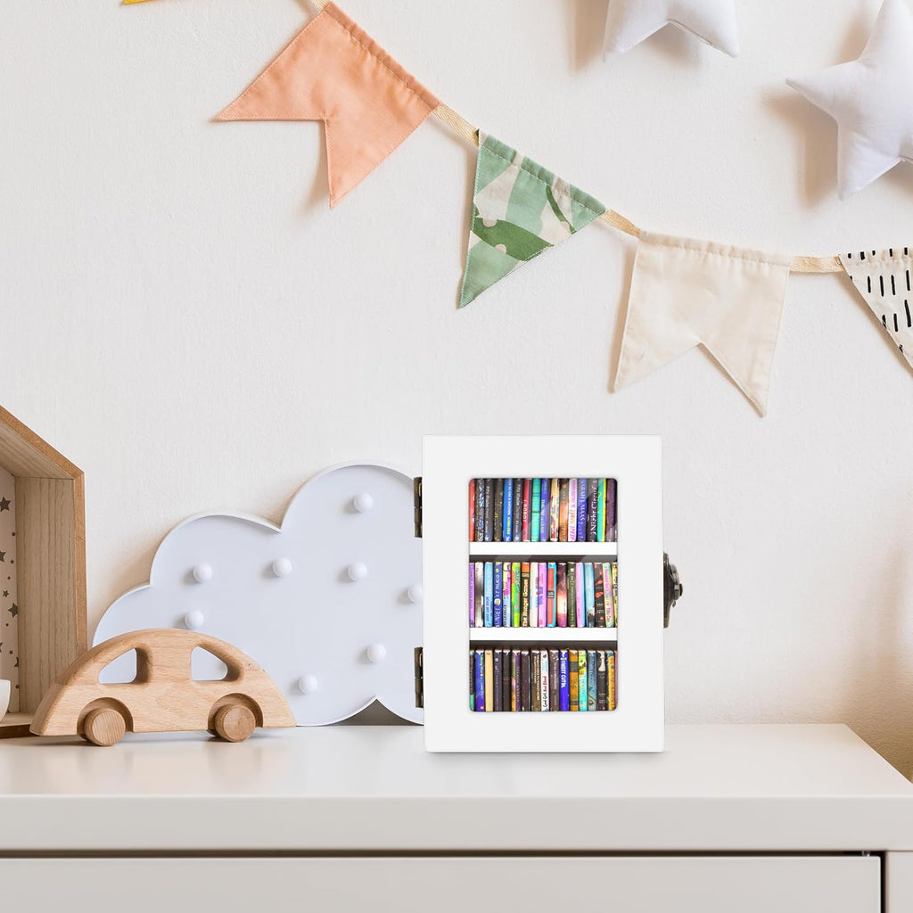 Regine Switzerland Mini Bookshelf | 60PCS Wooden Miniature Book Library for Stress Relief - White