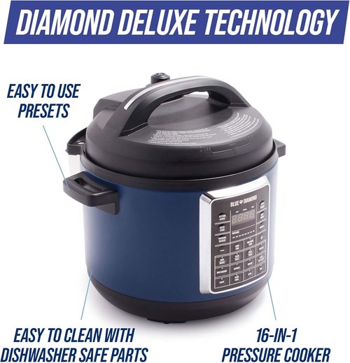 Blue Diamond | 16-in-1 Electric Pressure Cooker - Nonstick, Programmable, 6QT, PFAS-Free, Blue