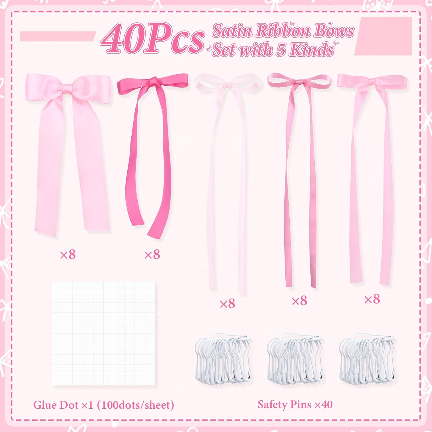 Skiennix 40Pcs Pink Bow Wall Decor - DIY Photo Backdrop & Garland for Birthday, Baby Shower, Bachelorette Party