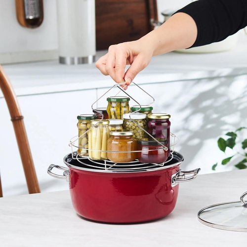 EOJDDPA Canning Rack, Water Bath Canner Rack, Stainless Steel Canning Jar Lifter with Foldable Contoured Handles for Home Kitchen Use (10inch)