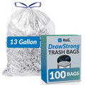 Reli. 13 Gallon Trash Bags Drawstring (100 Count) | Tall Kitchen Garbage Bags, Unscented | Ideal for Kitchen, Home | Clear Recycling Can Liners w/Drawstring