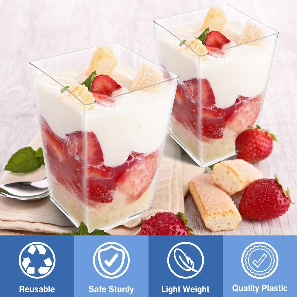 joy akkess 100 Pack 5 oz Plastic Dessert Cups with Lids and Spoons - Clear Yogurt Parfait Cups with Lids - Mini Dessert Shooter Cup with Spoons for Fruit Pudding Mousse Ice Cream Appetizer