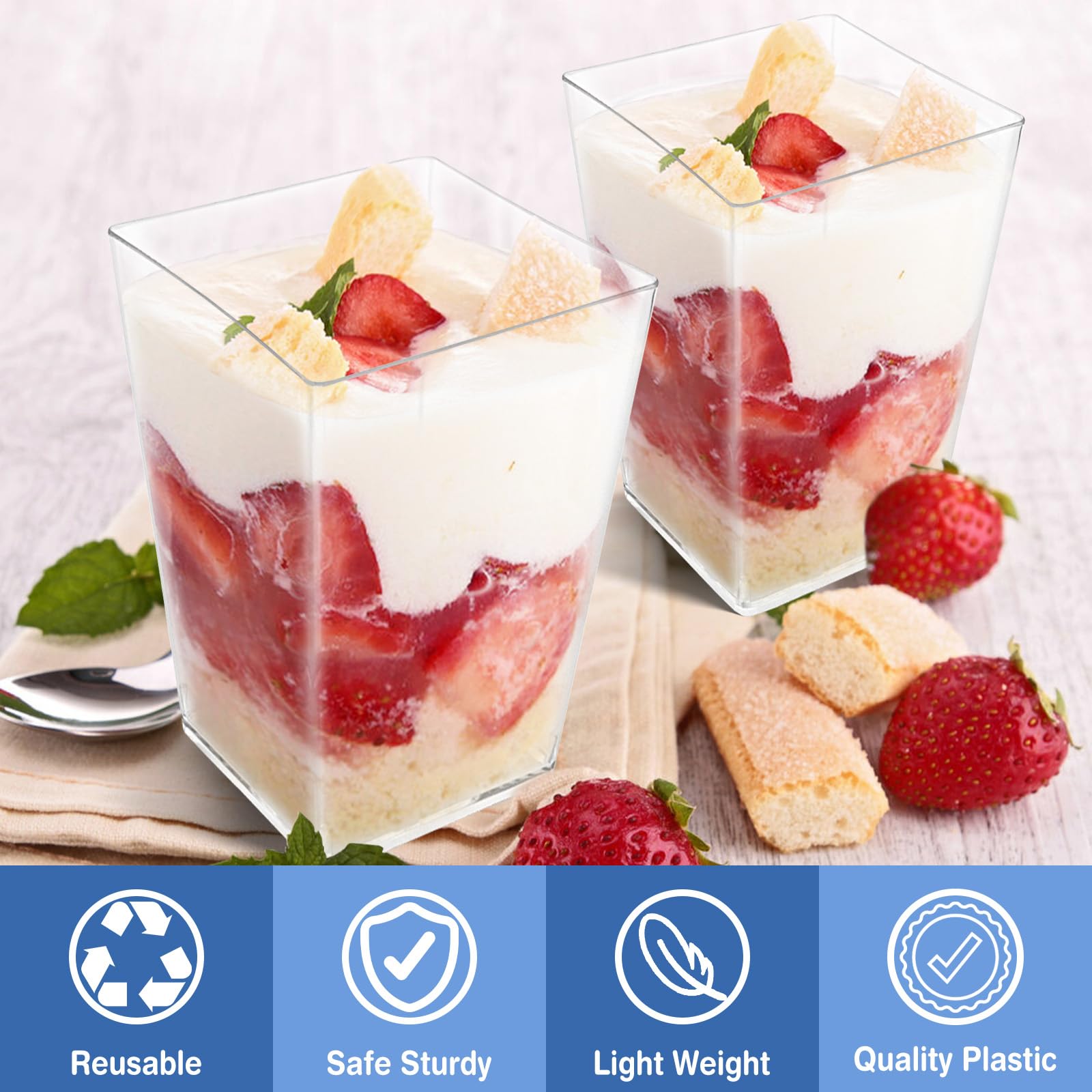 joy akkess 100 Pack 5 oz Plastic Dessert Cups with Lids and Spoons - Clear Yogurt Parfait Cups with Lids - Mini Dessert Shooter Cup with Spoons for Fruit Pudding Mousse Ice Cream Appetizer
