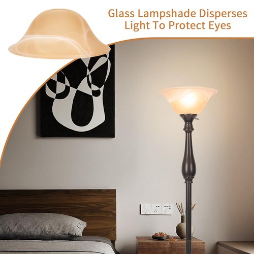Glass Lamp Shade Replacement for Torchiere Floor Lamps，Lamp Shade for Floor Lamp Compatible with E26 Socket, Standing Lamp Replacement Shade, Alabaster Glass Bowl Shade,E26 Socket Not Include (Amber)