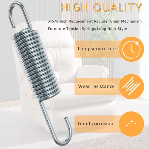kzfuli 3-5/8 Inch Replacement Recliner Chair Mechanism Furniture Tension Springs Long Neck Style ，Long Neck Hook Style-Recliner Replacement Parts-3.46 Inch Inside Hook to Hook (Silver White 2Pcs)