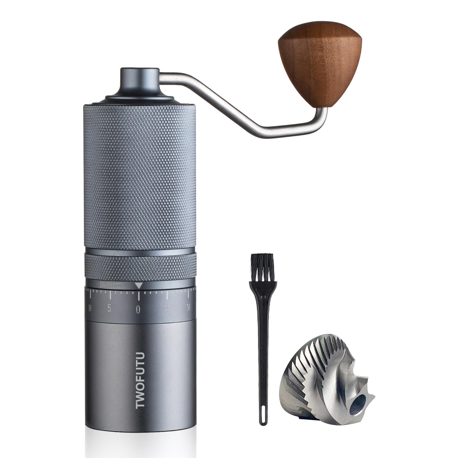 Manual Coffee Grinder With External Adjustable Stainless Steel Reticulate Pattern Hand Coffee Grinder, Suitable use for Various Places Such as Home Kitchens,Restaurants, Travel Etc. Grey.