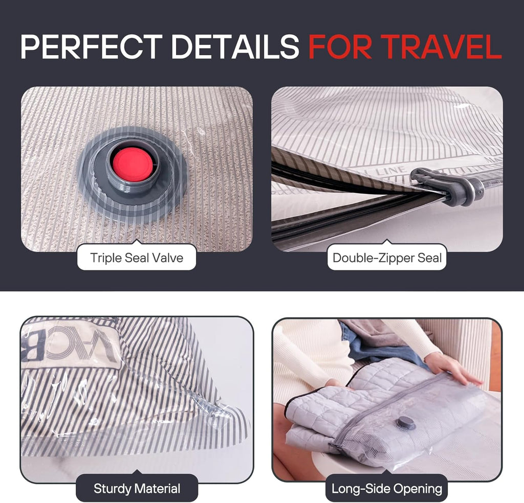VMstr Vacuum Seal Compression Bags - 12-Pack Travel Space Saver Bags with Electric Pump for Clothing