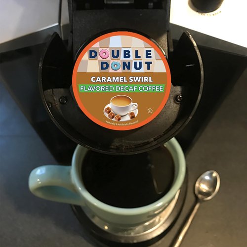 Double Donut Coffee Caramel Swirl Medium Roast Decaf Flavored Coffee Pods for Keurig K Cups Makers, 20 Capsules