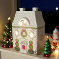 Cynkeyee Christmas House Décor - 6-Inch White Ceramic Village with Lights for Indoor Tabletop Display