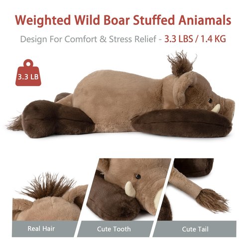 Niuniu Daddy 20" | 3.3 Pound Wild Boar Weighted Pig Stuffed Animals for Kids Adults, Large Wild Boar Weighted Body Pillow for Sleeping, Fluffy Pig Plush Toy for Birthday Christmas Holiday Presents