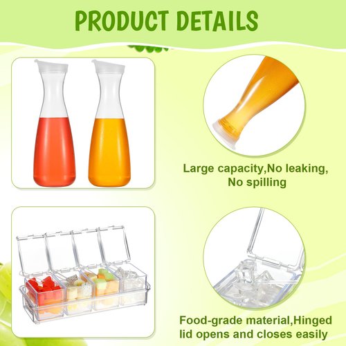 Honeydak 5 Pcs Mimosa Bar Supplies Include 4 Pcs 47oz Plastic Carafe with Lids Clear Round Juice Pitcher Containers 1 Seasoning Box with Lid and Spoon for Winter Spring Summer Party Serving (Clear)