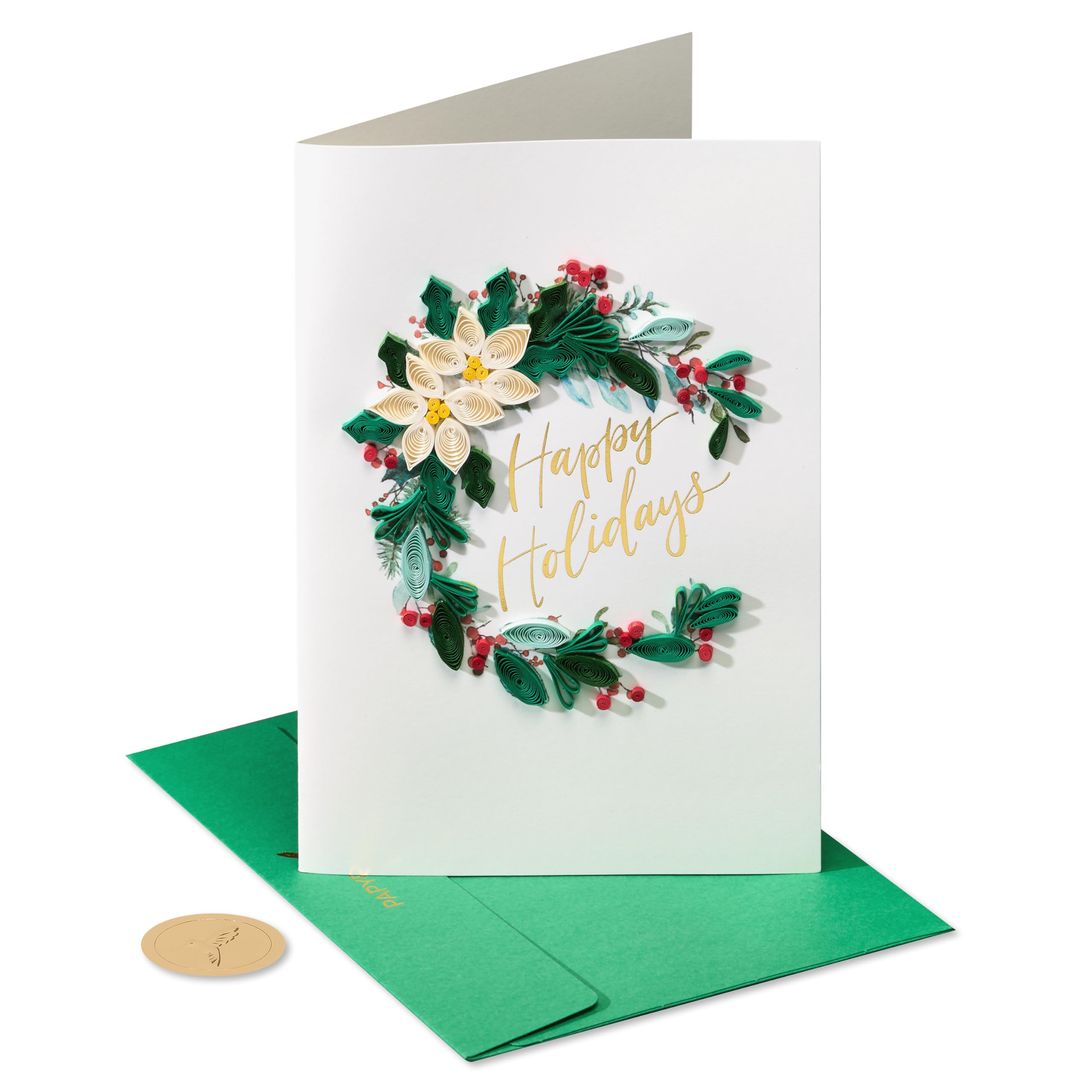 Papyrus Quilled Wreath Holiday Card, Perfect for Friends & Family (Warmest Wishes)