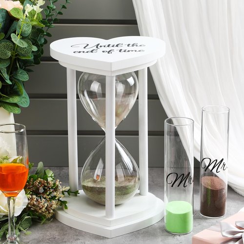 Anglechic Unity Sand for Wedding Ceremony Set Include Wooden Unity Hour Glass 2 Vase 2 Bag Sand 1 Funnel for Wedding Engagement Anniversary Table Decorations(White,Classic)