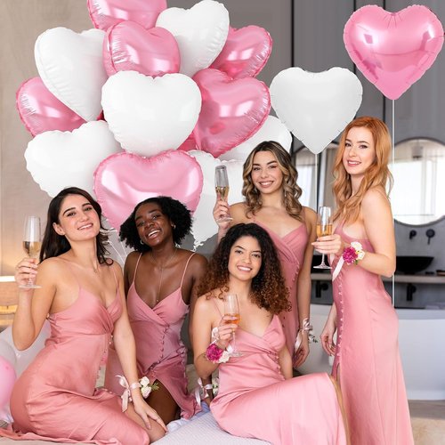 Heart Balloons by Pink White | 12 Pcs Light Pink Foil Balloons - 18 Inch for Baby Shower, Birthday, Wedding Decor