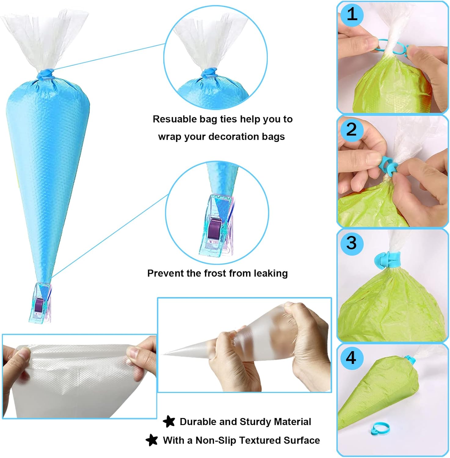 Pastry Piping Bags Set - 100 Disposable 12-Inch Bags with 7 Frosting Tips & 10 Ties for Cake Decorating