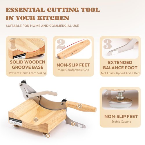 Moongiantgo Biltong Slicer Chinese Medicine Radiused Beef Jerky Cutter with Handguard, 0-0.5’’ Adjustable Thickness, Wooden Base Herb Root Cutting Machine for Ginseng Antler Gastrodiae Maca Ganoderma