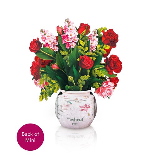 Freshcut Paper Pop Up Cards, Mini Blooming Roses (Set of 2), 6 Inch Mini Sized Forever Flower Bouquet 3D Popup Greeting Cards, Valentine's Day, Anniversary Card, Blank Notecard & Envelope