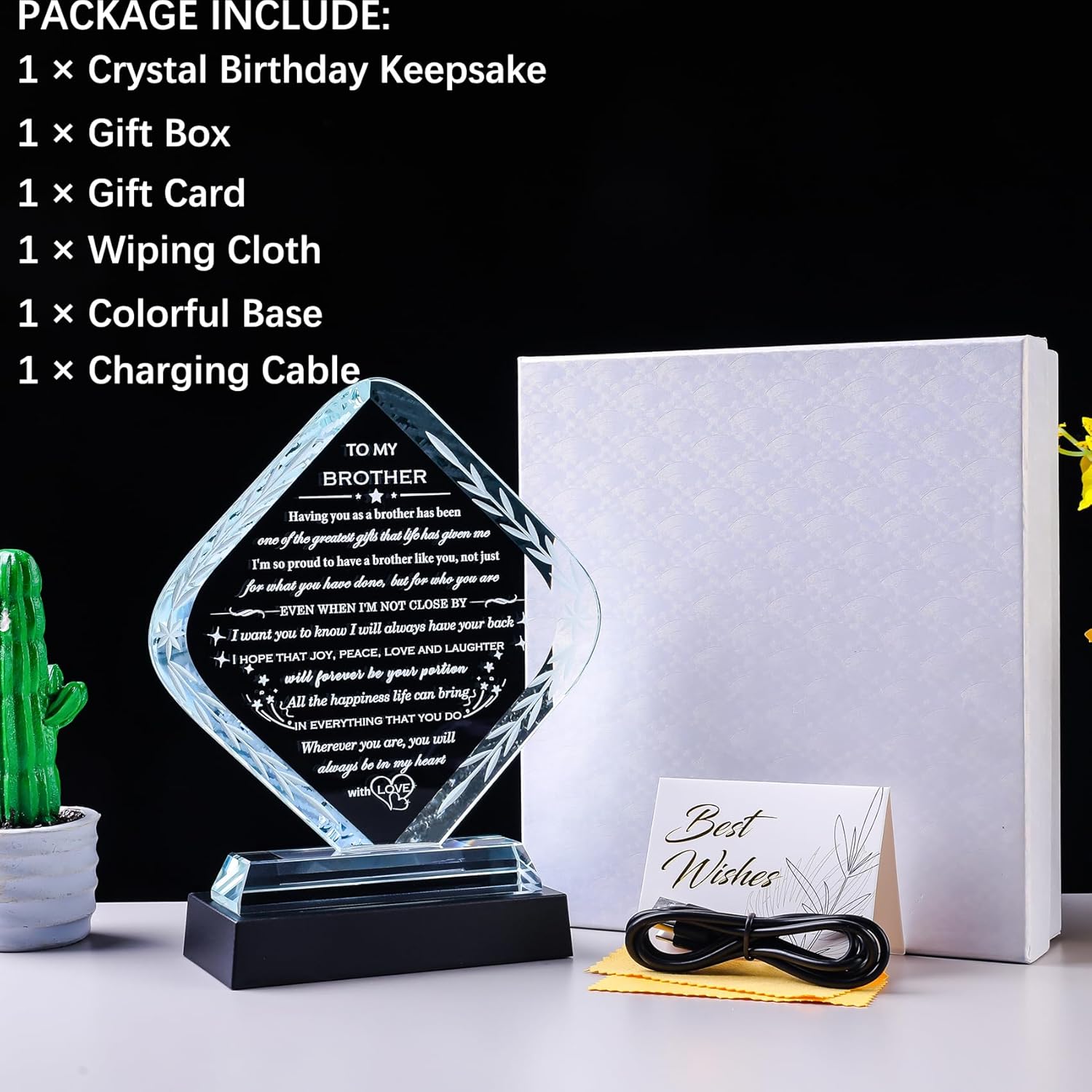 Regine Switzerland Laser Engraved Crystal Keepsake - Meaningful Gift for Brother | Perfect for Birthdays, Father's Day, and Graduations