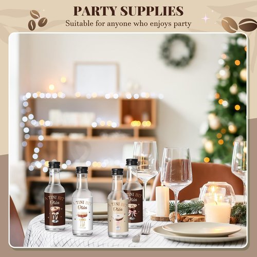 Clabby 48 Pcs a Tini Bit Older Birthday Espresso Martini Label Mini Liquor Bottle Sticker a Tini Bit Older Party Decoration Label Cup Stickers for Birthday Bachelorette Party Decoration(Espresso)