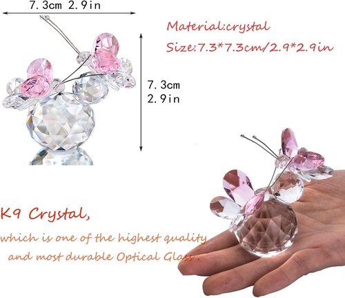 H&D Hyaline & Dora Pink Crystal Cut Double Butterfly Figurine - Handmade Art Glass Collectible Gift