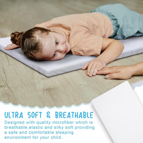 VitalCozy 12 Pcs Daycare Cot Sheets for Sleeping Bulk 48 x 24 Inch Standard Size Preschool Soft Breathable Nap Rest Mat Crib Sheet for Kids Baby Boys Girls (White)