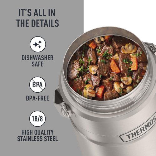 THERMOS Stainless King Vacuum-Insulated Food Jar with 2 Storage Container Inserts, 47 Ounce, Matte Stainless Steel