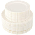 U-QE 100 Pieces Ivory Plastic Plates for Party - Ivory Disposable Plastic Plates - Heavy Duty Disposable Platos Including 50 Dinner 10 '' & 50 Dessert 7.5 '' for Valentine's Day