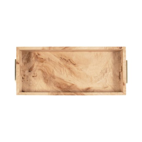 Kate and Laurel Burlock Modern Decorative Burlwood Rectangle Tray with Handles, 8 x 19, Natural Wood and Gold, Transitional Rectangular Tray for Use as Entryway Tray Decor or Ottoman Serving Tray