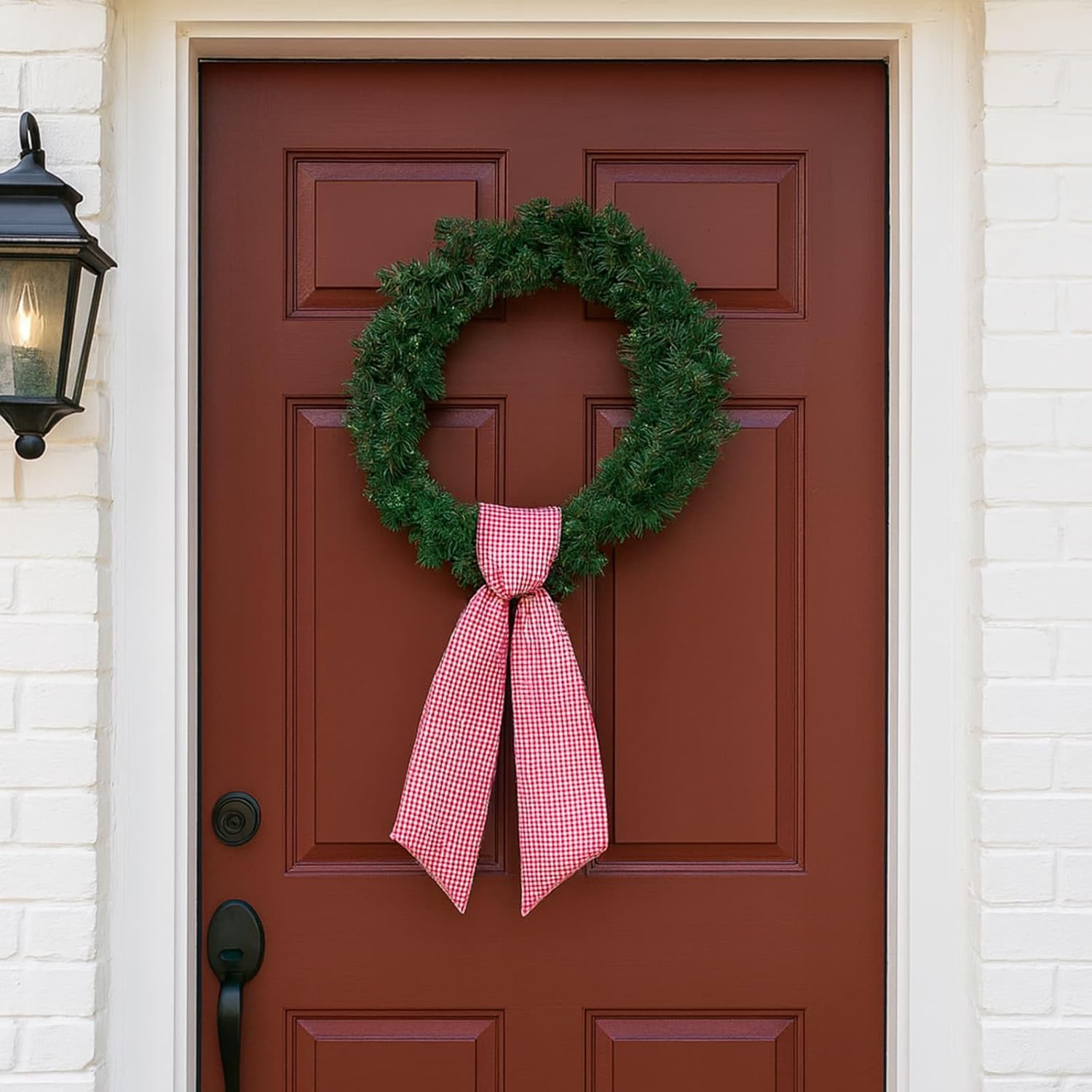 Skiennix Red White Gingham Wreath Sash - 5.12" Wide x 54.33" for Festive Holiday Decor