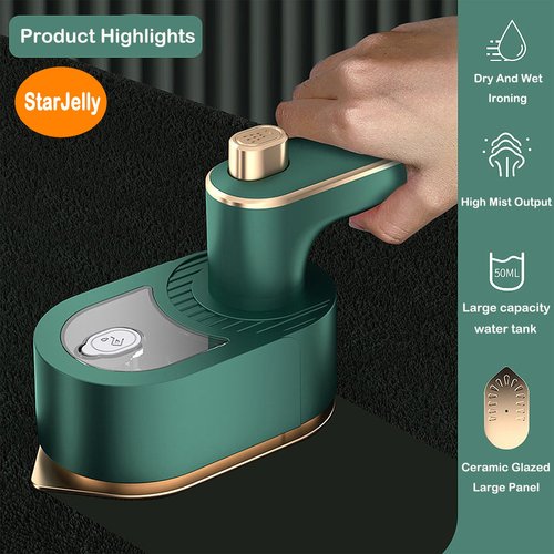 Portable Travel Steam Iron, 180° Foldable Handle, 3 Minutes Fast Heating, Anti-Hot Stand, Suitable for Most Fabrics (Silk/Wool/Polyester) and More. (02 Green)