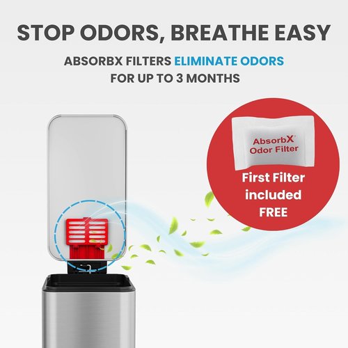 iTouchless 3 Gallon Stainless Steel Trash Can - Soft-Step Lid & Deodorizer | Fingerprint-Proof, Silver