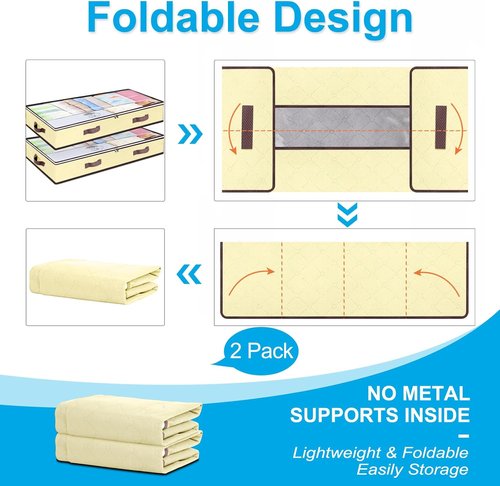 90L Under Bed Storage Containers - Organize Toys & Clothing | Clear Window, 2 Pack Beige