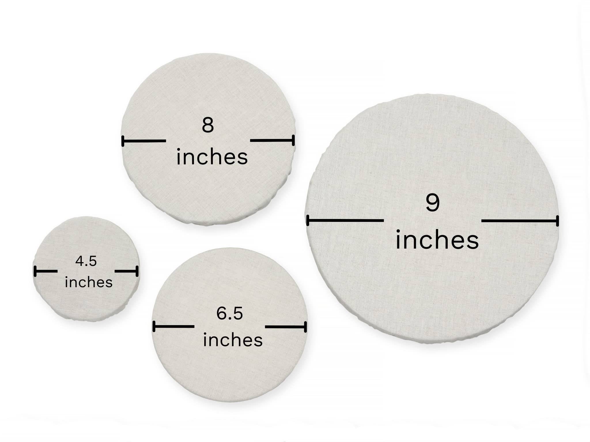 Reusable Fabric Bowl Covers for Bread Proofing - Washable, Dye-free, and All-Natural 100% Linen Cloth Bowl Covers for Bread Rising - Elastic Closure to Fit Multiple Bowl Sizes (1 XL, 1 L, 1 M, 1 S)