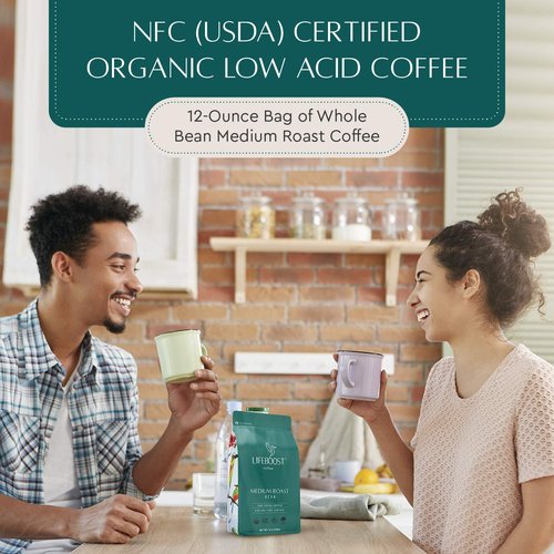Lifeboost Medium Roast Whole Bean Coffee - Low Acid Organic Coffee, Non-GMO, USDA Organic, Single Origin, Third-Party Tested for Mycotoxins & Pesticides - 12 oz, Pack of 3