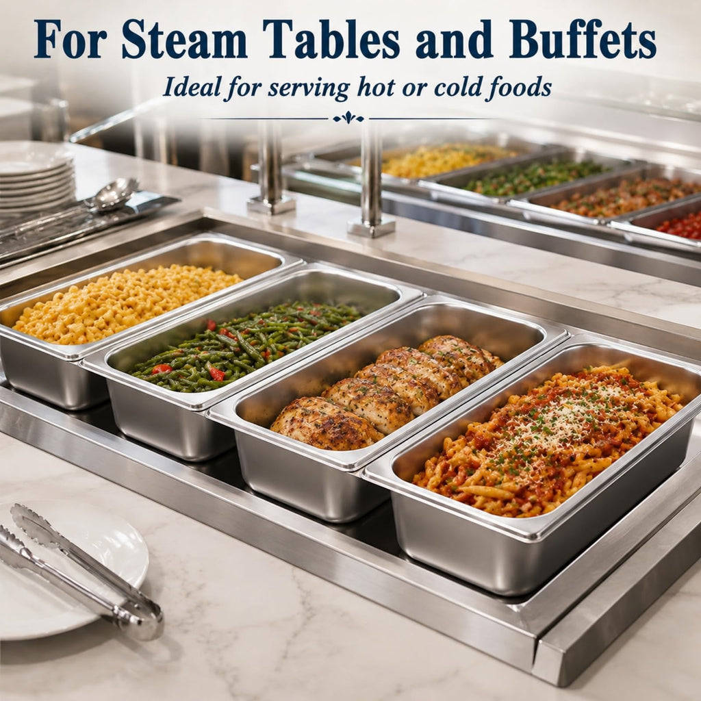 YOUNTHYE 6 Pack 1/3 Size Hotel Pans, 4 Inch Deep Stainless Steel Steam Table Pans for Chafing Dishes, Buffet, Catering, Restaurant Food Prep and Storage