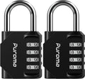 Puroma 4-Digit Waterproof Combination Lock - 2 Pack for School, Gym, Outdoor Use | Black