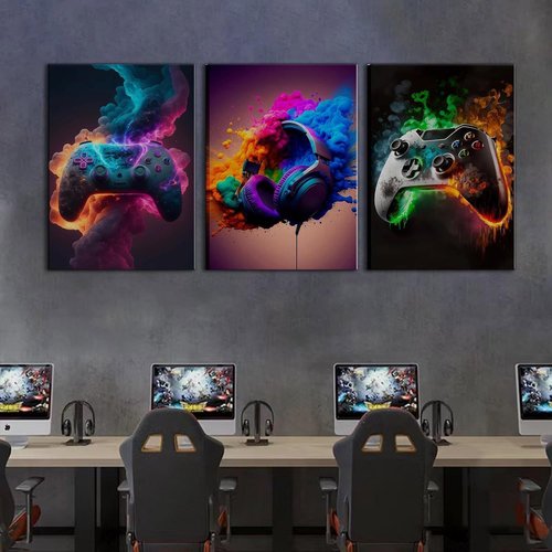 BGFCE Gaming Room Decor - Set of 3 Cool Canvas Wall Art Prints for Teen Boys | 12x16 Inch Framed