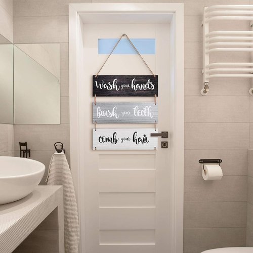 Jetec Farmhouse Bathroom Wall Decor - Funny Bath Rules Wooden Sign | Rustic Home Art in Black & White