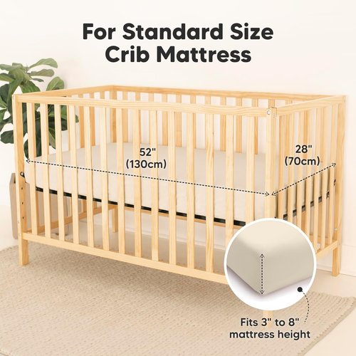 KeaBabies Waterproof Baby Crib Sheets - 2-Pack Fitted Bamboo Toddler Bed Sheets, 52x28, Soft Ecru