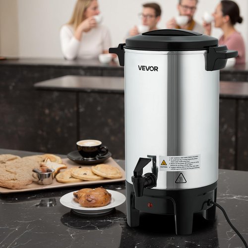 VEVOR Commercial Coffee Urn, 40 Cup 203oz Hot Beverage Dispenser with Dripless Faucet, 1090W Quick-Brewing Coffee Maker, Automatic Temperature Control, for Catering, Party, Church & Restaurant
