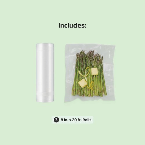 FoodSaver Vacuum Sealer Bags - Custom Fit Airtight Storage for Meal Prep & Sous Vide | 8 x 20" (Pack of 12)