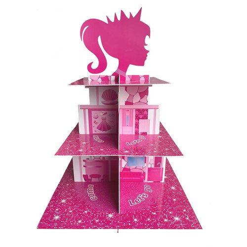 Zliisang Pink Princess Cupcake Stand 3-Tiered Pink Dessert Table Displays Centerpieces for Girls Birthday Party Decorations Princess Baby Shower Table Decorations
