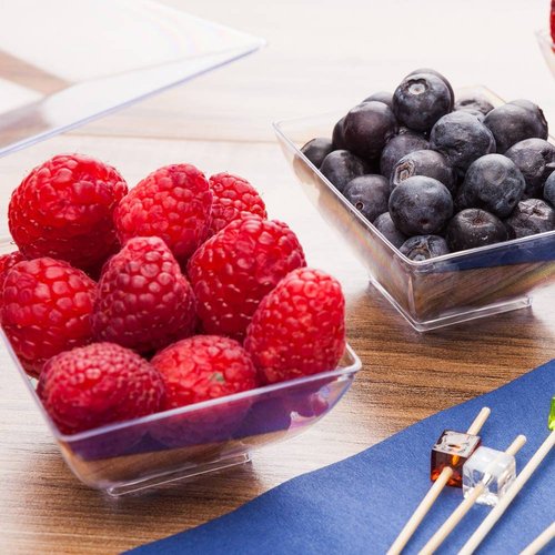 Restaurantware 3 Ounce Rectangle Bowls 100 Disposable Serving Bowls - Heavy-Duty Premium Clear Plastic Snack Bowls For Parties Catering Or Buffets Serve Desserts Chips Popcorn Or Candies
