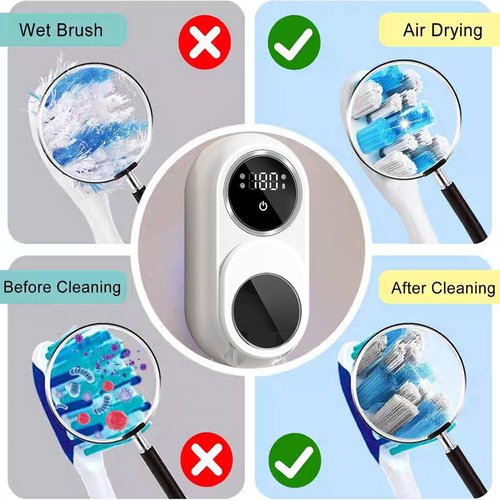 Toothbrush Cleaner & Toothbrush Holder, Cleaning and Air Drying, LED Smart Screen, Rechargeable Wall Mount Toothbrush Holder for Bathrooms