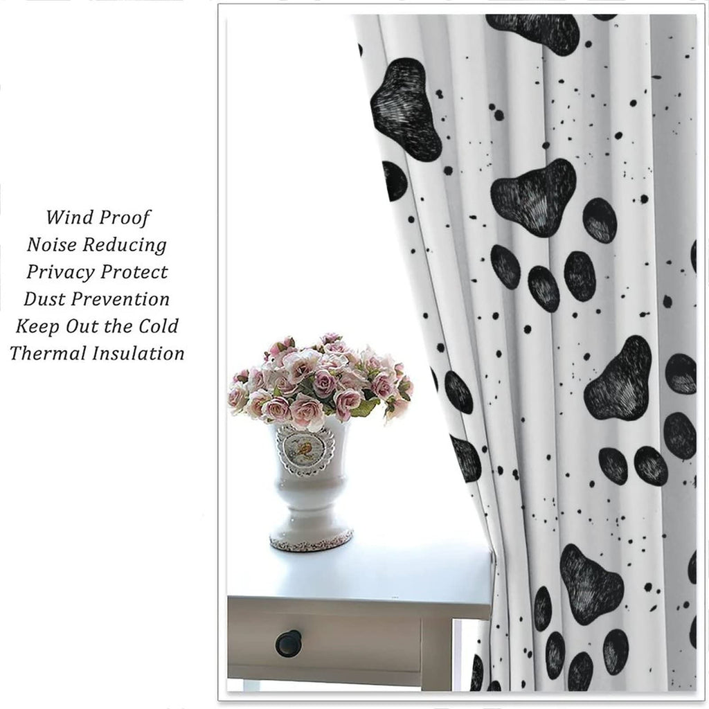 GoDazzling Dog Blackout Windows Curtains, Black Cartoon Dog Paw Print Cute Animal Curtain, for Kids Boys Girls Cute Animals Cartoon for Living Room 42x63in 2 Panels