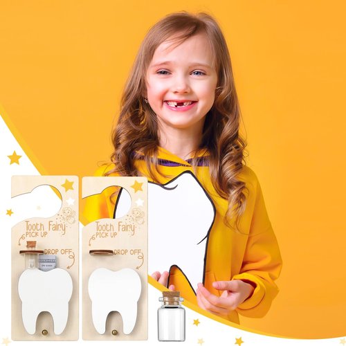 DoubleFill Tooth Fairy Gift Holder Bag Door Hanger Tooth Fairy Kit Stores Lost Teeth Keepsake Box Easter Gift World Oral Health Day Gifts for Lost Teeth Boy Girl(Fresh,Brown)