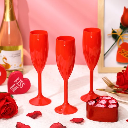 Domensi 40 Pcs Valentine's Day Red Champagne Flutes Bulk 6 oz Acrylic Wine Glasses Toasting Goblet Unbreakable Plastic High Stem Champagne Cups for Wedding Birthday Party