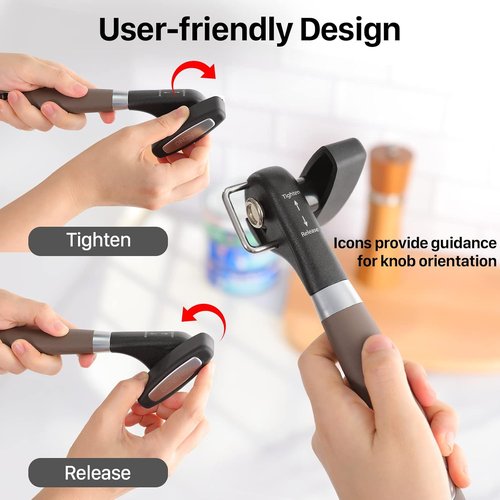 Beneno Can Opener - Manual Side Safe Cut with Smooth Edge, Durable Blade & Comfortable Handle | Brown