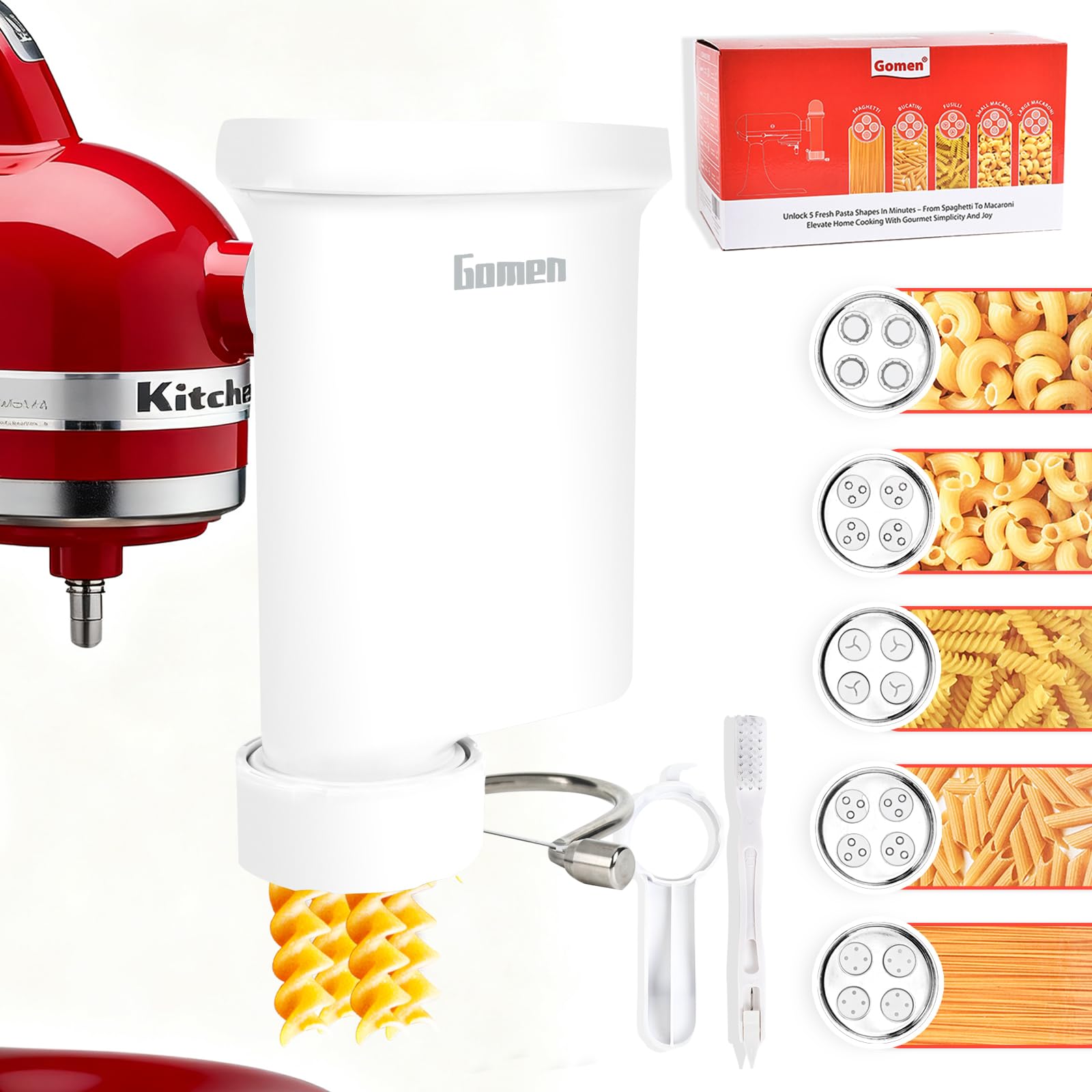 Pasta Attachment for Kitchenaid Stand Mixer, Pasta Press Attachment for Kitchenaid Stand Mixer - Durable Pasta Maker with 5 Upgraded Plastic Plates for Homemade Spaghetti & Macaroni