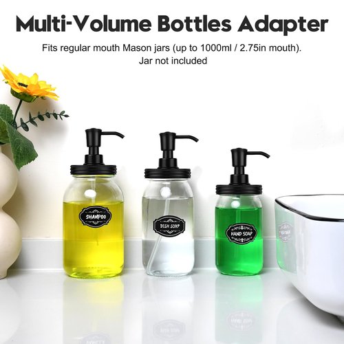 Watsango Plastic Soap Dispenser Set, 1.2CC Rustproof Pump and Lids for Regular Mouth Mason Jars, Quick Assemble Accessories for Farmhouse Kitchen Bathroom Counter Decor - 4 Pack Black